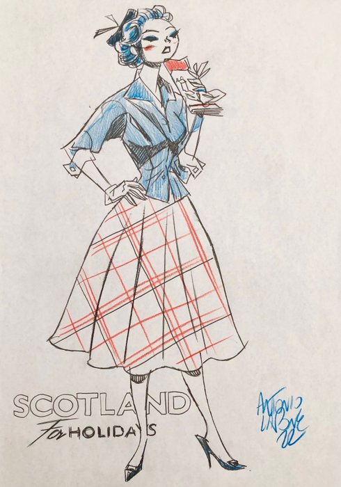 Lapone, Antonio - 1 Original colour drawing - "Scotland for Holidays"