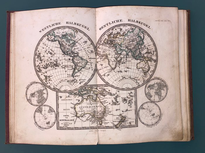 Värld, Atlas - Skolvärldsatlas; Stieler - Schul-Atlas Űber Alle Theile Der Erde - 1861-1880