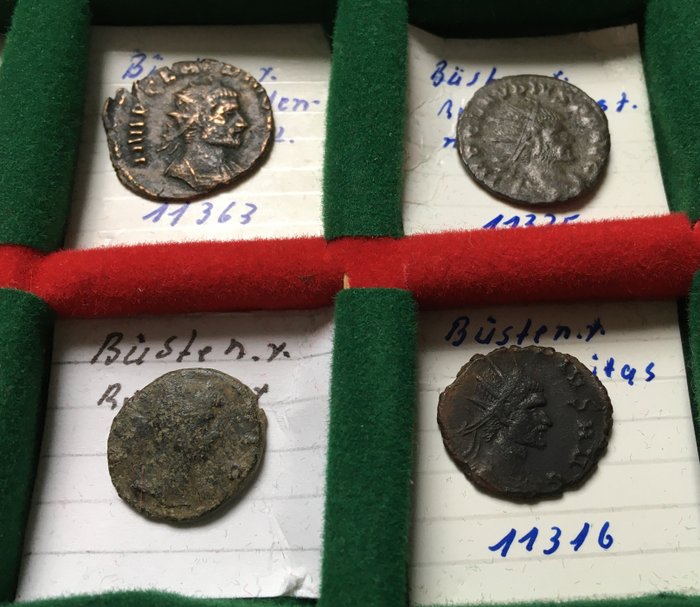 罗马帝国. 克劳迪斯 哥西卡斯（公元268-270）. Antoninianus group of 4 antoniniani in good quality, from old German collection with collector's tickets