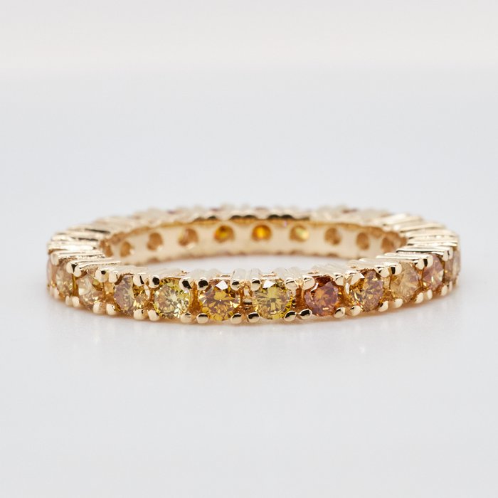 No Reserve Price - 1.15 tcw -  Fancy Vivid to Deep Mix Yellow - 14 kt Gult guld - Ring Diamant