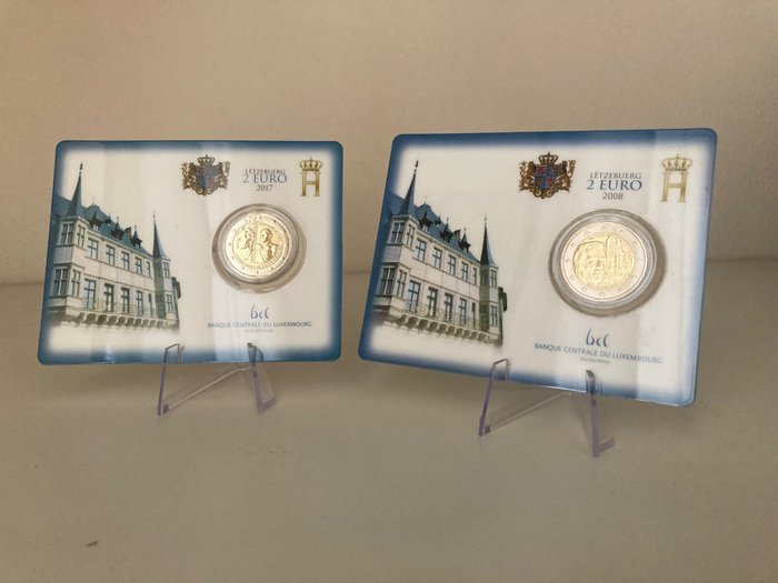 Lussemburgo. 2 Euro 2008/2017 “Château de Berg” + "Guillaume III” (2 coincards)  (Senza Prezzo di Riserva)