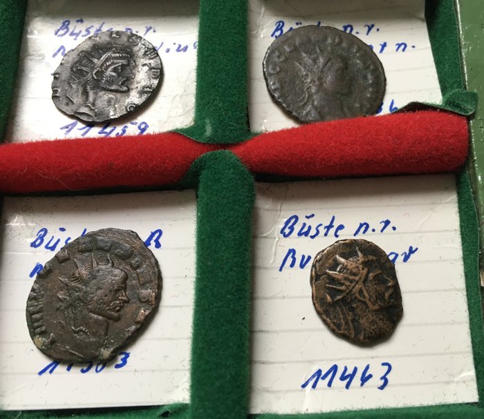Rooman imperiumi. Claudius Gothicus (268-270). Antoninianus group of 4 antoniniani in good quality, from old German collection with collector's tickets