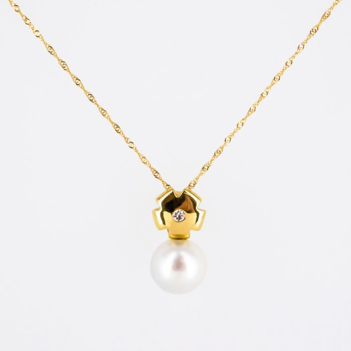 Anhänger - 18 kt Gelbgold Diamant  (Natürlich) - Perle 