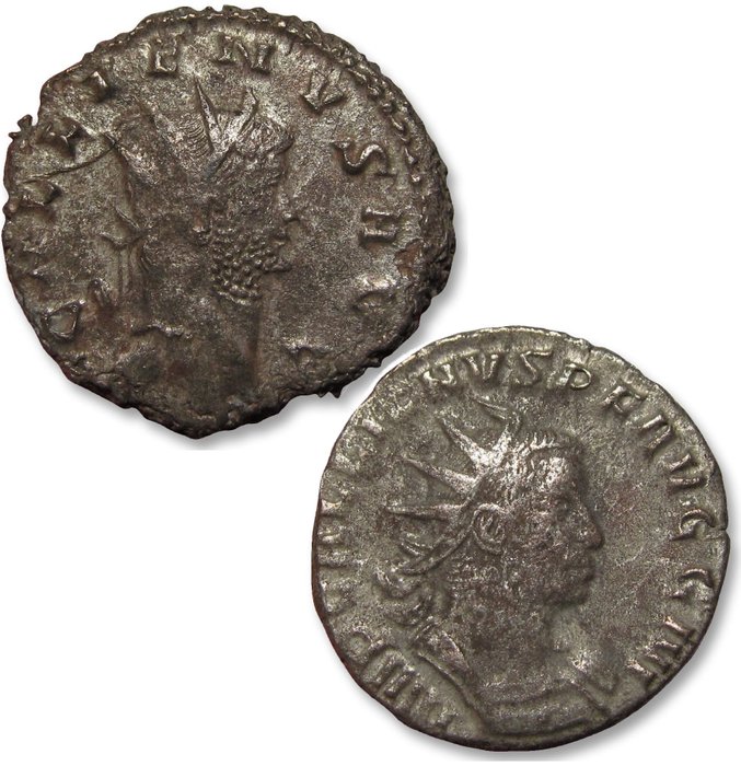 羅馬帝國. 加里恩努斯 (AD 253-268). Antoninianus Group of 2x antoniniani: both Rome mint, PAX AVGG reverse + scarcer FIDES MILITVM reverse -
