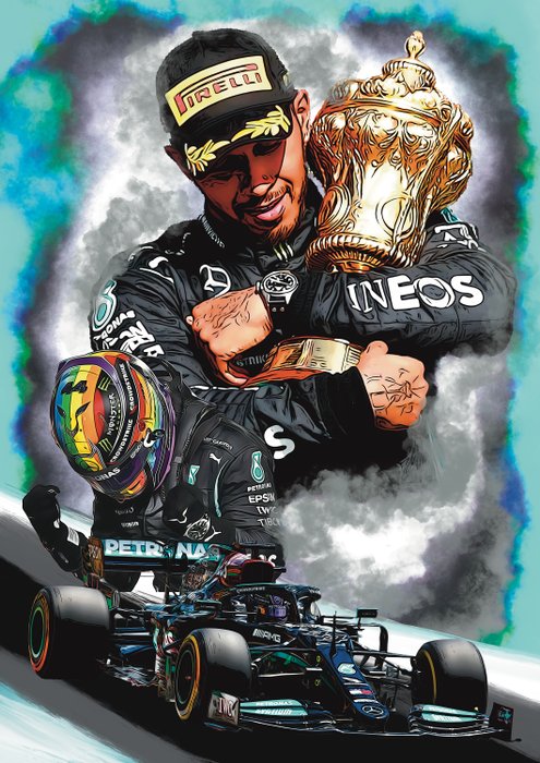 梅 赛 德 斯 - Lewis Hamilton - Mercedes - Qatar Grand Prix 2021 Special Edition 3/5 w/COA - 2024 - 艺术微喷 