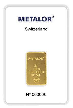 2 grams - Arany .999 - Metalor - Sealed & with certificate  (Nincs minimálár)