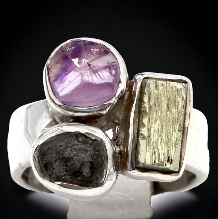 紫水晶 - 黄铁矿 - 黑色碧玺 - 意大利独家珠宝 - 高度: 25 mm - 宽度: 20 mm- 10 g