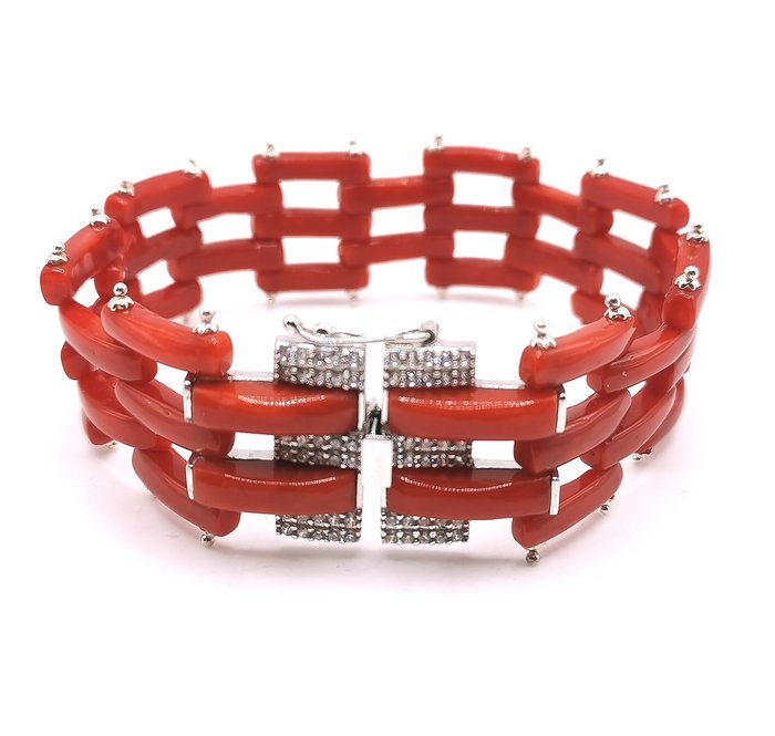 Corail rouge - Argent - Bracelet
