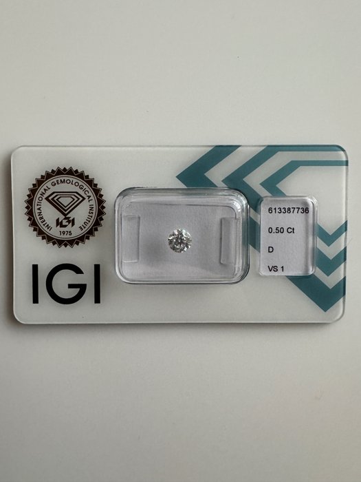 1 pcs Diamant  (Naturelle)  - 0.50 ct - Rond - D (incolore) - VS1 - International Gemological Institute (IGI)