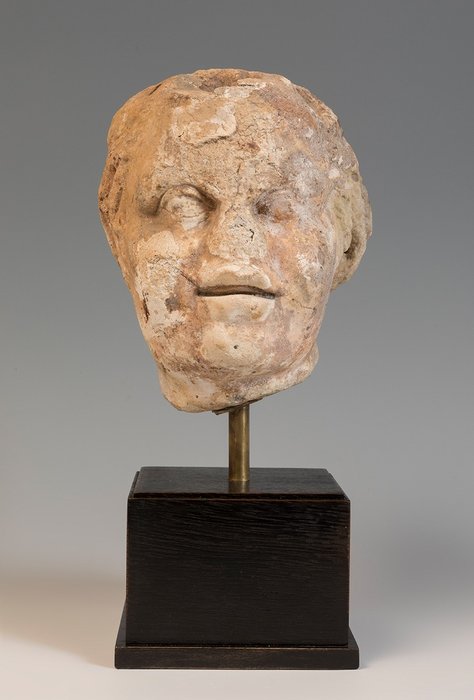 古羅馬 大理石 薩特的頭。西元一至三世紀。 30 公分高。西班牙出口許可證。