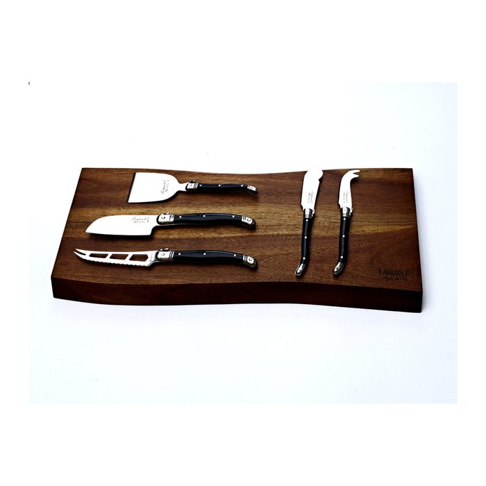 Laguiole - 5x Cheese knives - Wood Serving Board - Acacia Wood - Black - style de - Bordskniv uppsättning (6) - Acacia trä