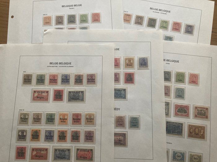 Belgique 1914/1921 - Collection complète de timbres d'occupation sur les pages de l'album Davo - OBP/COB OC1/105