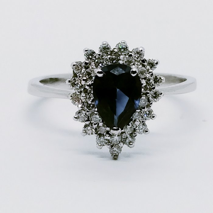 Ring Hvidguld Safir - Diamant 