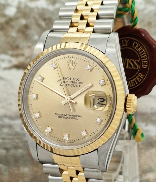 Rolex - Oyster Perpetual Datejust Diamonds - Ei pohjahintaa - Ref. 16233G - Miehet - 1990-1999