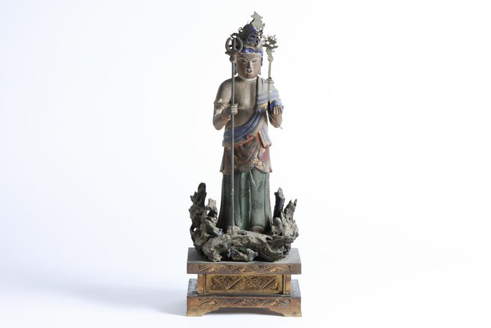 Statue of Eki Dōji 慧喜童子 with Gyokugan 玉眼 by Kaihatsu Touemon 海發藤右衛門 - Træ - Japan - Tidlig Meiji-periode