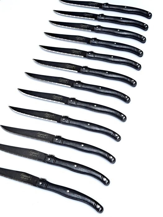 Laguiole - 12x Steak Knives - Black Stonewash - style de - Menümesser-Set (12) - Stahl (rostfrei)