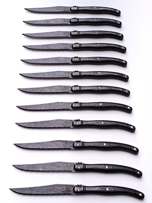 Laguiole - 12x Steak Knives - Black Stonewash - style de - Servizio di coltelli da tavola (12) - Acciaio (inossidabile)
