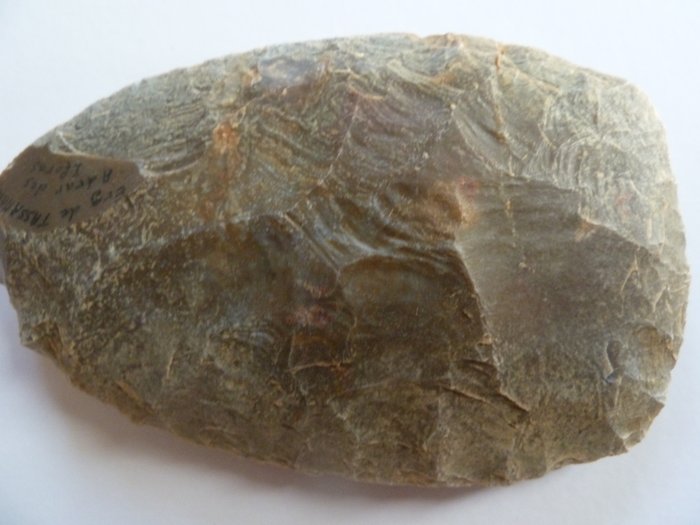 新石器時代 燧石 雙面雕花斧 - 14 cm