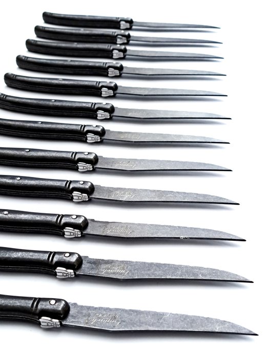 Laguiole - 12x Steak Knives - Black Stonewash - style de - Juego de cuchillos de mesa (12) - Acero (inoxidable)