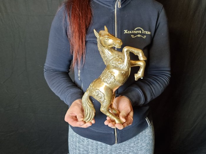 Staty, Stunning Gold Polished Horse Handmade - 27.5 19 - Brons