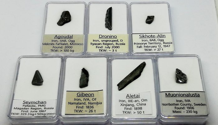 Lote de 7 meteoritos de ferro colecionáveis "SEM PREÇO DE RESERVA" Vários tipos de meteoritos - 7 st - (7)