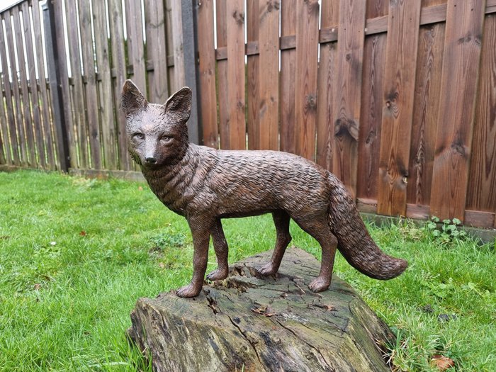 塑像, Large Bronze Lifelike Fox - Amazing Details 57cm - 38 cm - 黄铜色