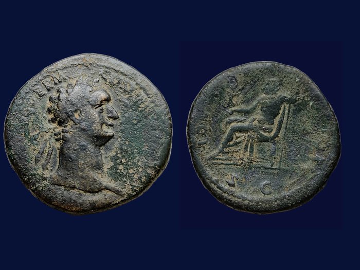 Empire romain. Domitien (81-96 apr. J.-C.). Sestertius Rome - Jupiter