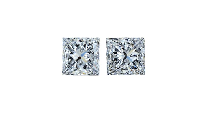 2 pcs Diamanten - 2.01 ct - Prinses, GIA-certificaat - Ideaal geslepen paar 2-karaats prinsesdiamanten - D (kleurloos), E - VVS1