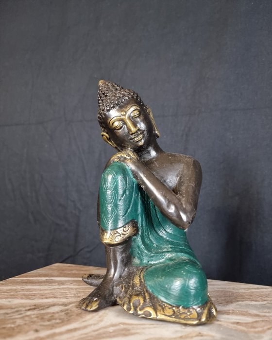 Posąg, Bronze Vintage Buddha - 19 cm - Brązowy