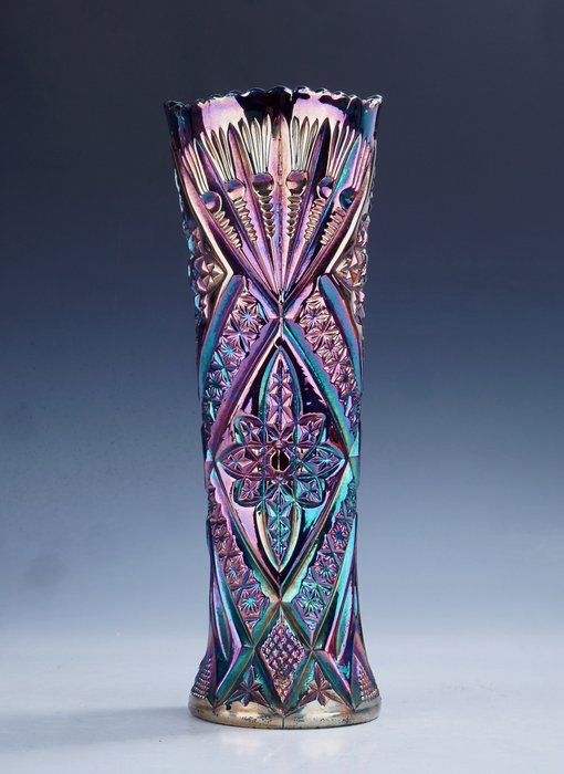 Brockwitz - Jarra -  Vaso cilíndrico Art Nouveau Carnival com decoração geométrica 'Estrela curva'  - Vidro