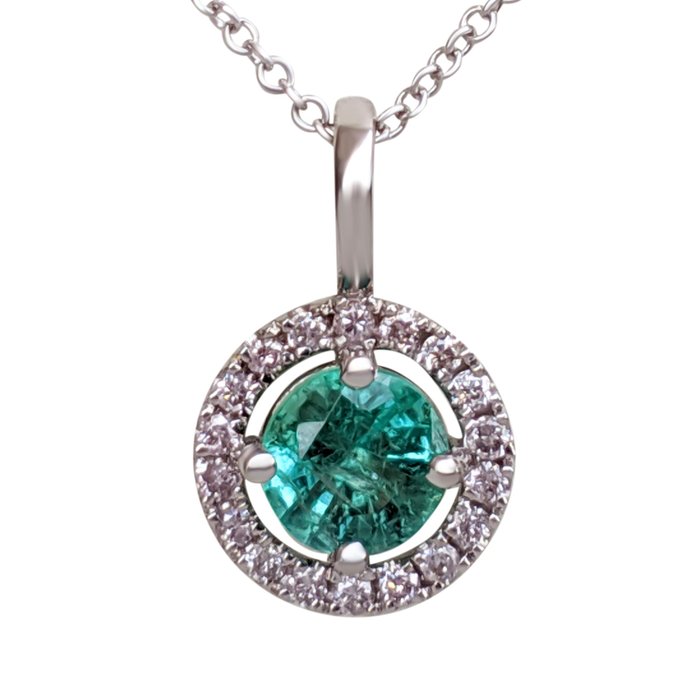 No Reserve Price - Necklace with pendant White gold Emerald - Diamond 