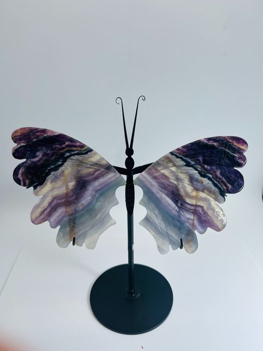 Regenboogfluoriet - vlindervleugels - interieurontwerpobject Uniek - Handwerk - Kwaliteit - Natuursteen - Hoogte: 240 mm - Breedte: 240 mm- 1200 g - (1)