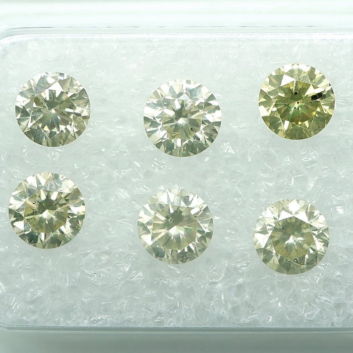 6 pcs 鑽石 - 1.56 ct - 明亮型 - Natural Fancy Grayish Yellow Green - I1-I2