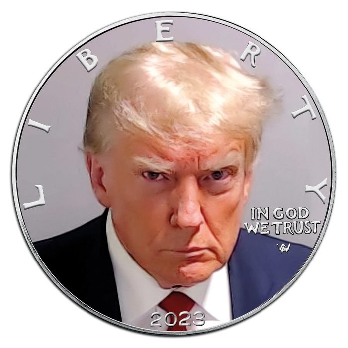 Estados Unidos. 1 Dollar 2023 Silver Eagle - Gray Trump Mugshot - Colorized, 1 Oz (.999)