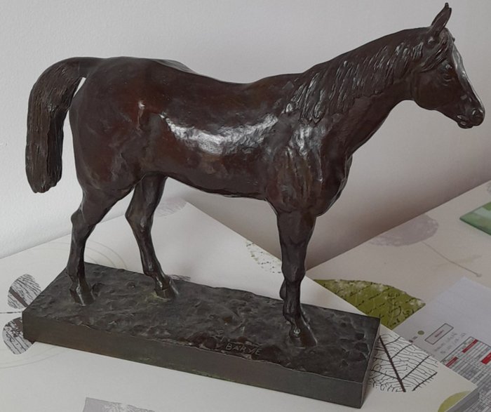 D'après Antoine Louis Barye (1796-1875) - 雕塑, Cheval demi sang - 30 cm - 黄铜色