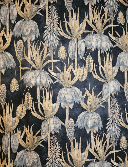 Exklusiver Art-Déco-Stoff mit floraler Textur – 600 x 140 cm – Dunkelblau – Luxusblumen - Stoff  - 600 cm - 140 cm