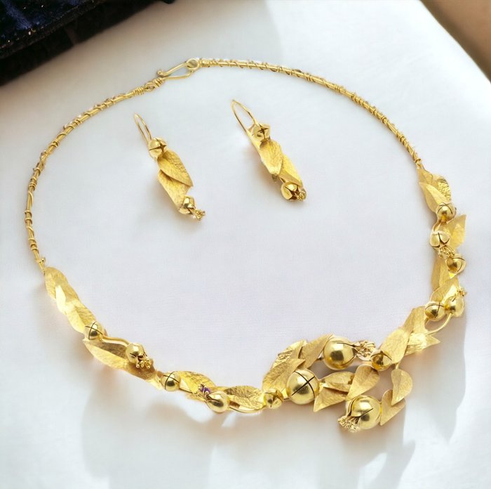 Necklace & earrings 18K - 3-teiliges Schmuckset Gold 