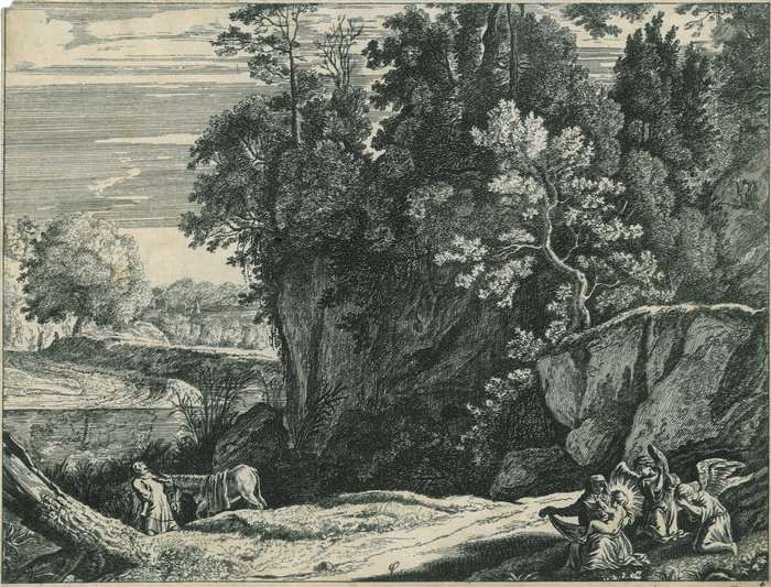 Herman van Swanevelt (1603-1655), after - Jozef leidt de ezel naar een rivier