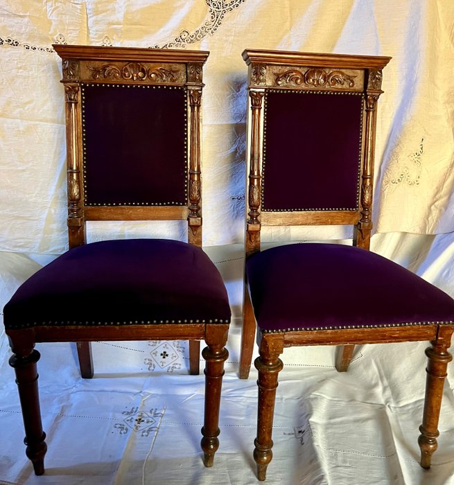 椅 (2) - 核桃木, 紫色天鵝絨