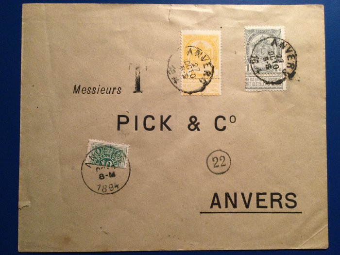 比利时 1894 - 已通过的带有印花税票的信件