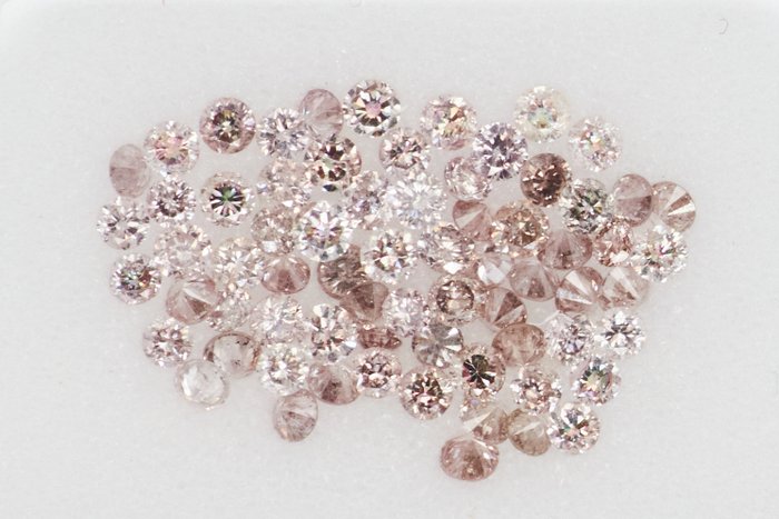 69 pcs 鑽石 - 0.90 ct - 圓形的 - NO RESERVE PRICE - Mix Brown - Pink* - I1, SI1, SI2