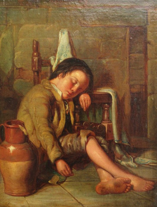 Edmund Caldwell (1852-1930) - Schlafender Junge, an einen Stuhl angelehnt
