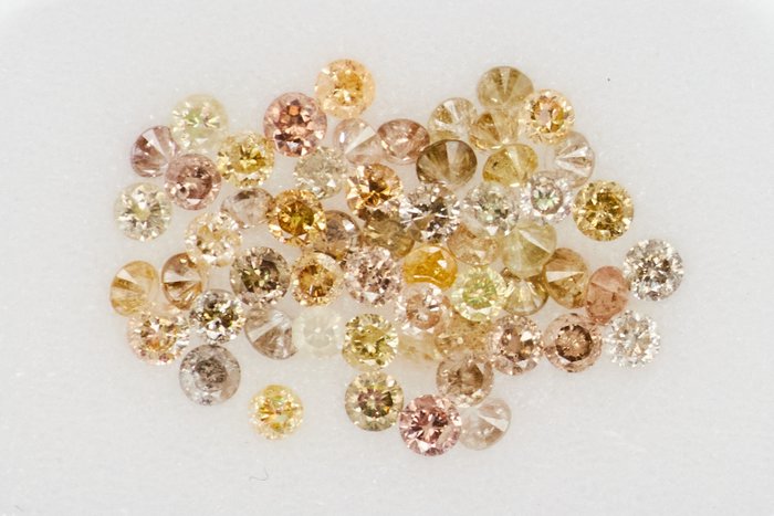 57 pcs Diamanten - 0.97 ct - Runden - NO RESERVE PRICE - Light to Nat. Fancy Mix Yellow - Brown - I1, I2, SI1, SI2, VS1, VS2, I3