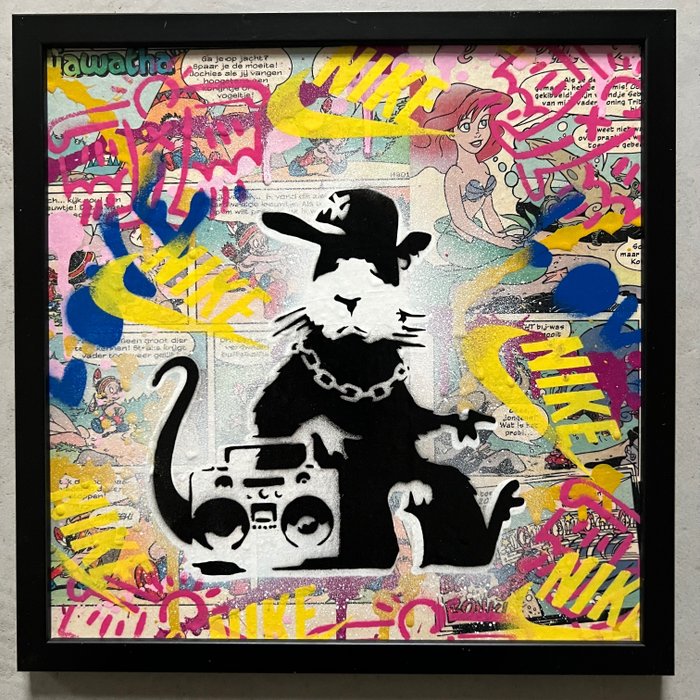 Koen Betjes (XXI) - Banksy’s Ghetto Rat x PopArt (mdf + framed)
