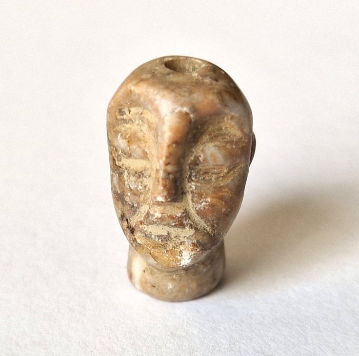Bactrian Marble Ruler's Head Bead Talisman  - 22 mm