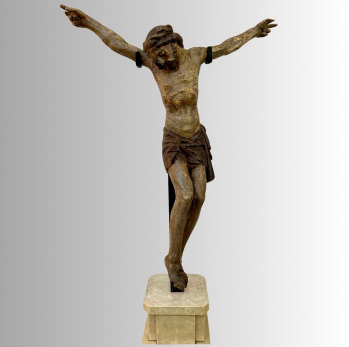 雕塑, Antico Corpus Chisti in legno, del XVIII secolo - Toscano - 54 cm - 部分原始多色木材 - 1700