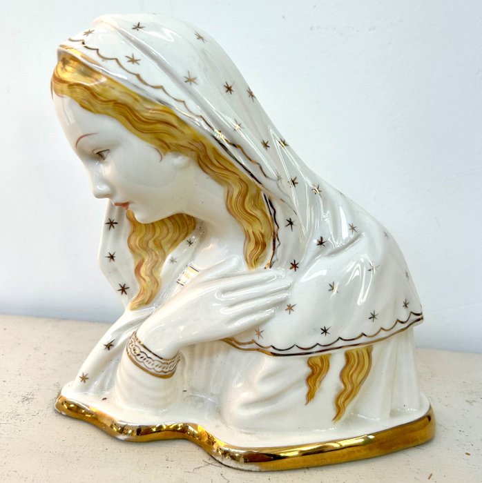 Figure - Manifattura di Colonnata, Sesto Fiorentino - "Madonna" scultura in ceramica policroma, marcata sotto -  (1) - Céramique