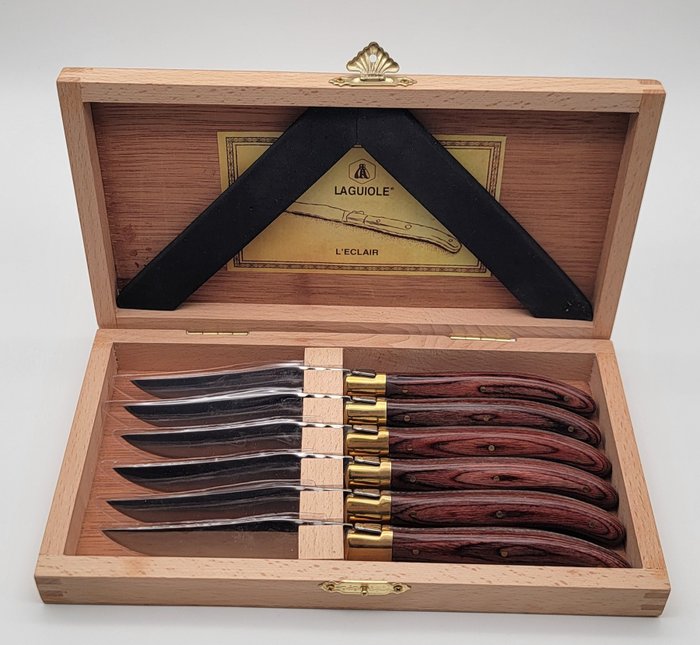 Laguiole L' eclair - Conjunto de facas de mesa (6) - Aço (aço inoxidável), Madeira