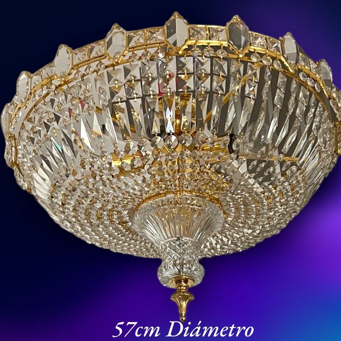 Elegante Lámpara Plafon de Diseño - Plafonnier - Plaqué Or - Bronze - Cristaux de Roche -05 Ampoules E27