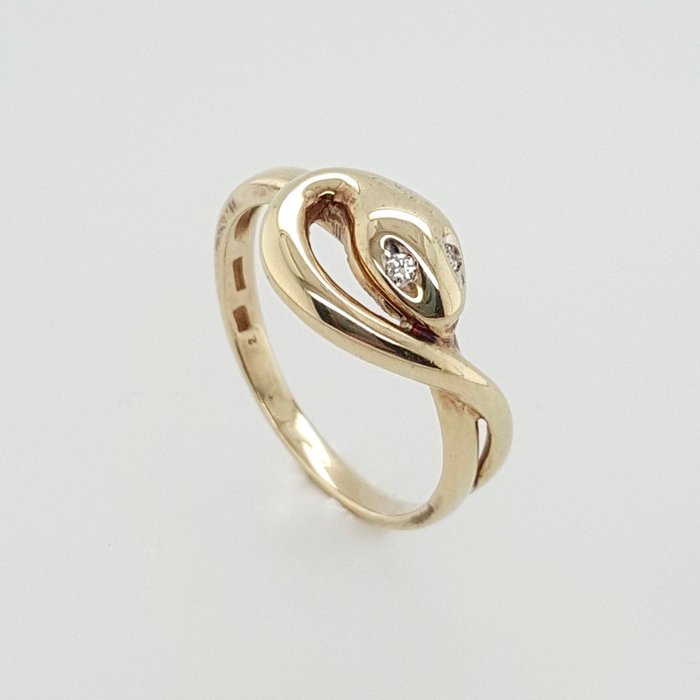 14 karat Gull - Ring - Slange - 2 x diamant